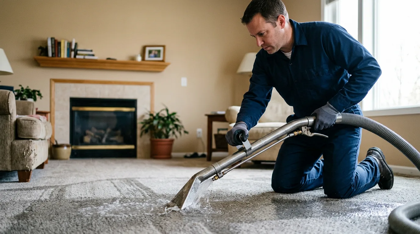 Water damage restoration technician working near Sandston, VA
